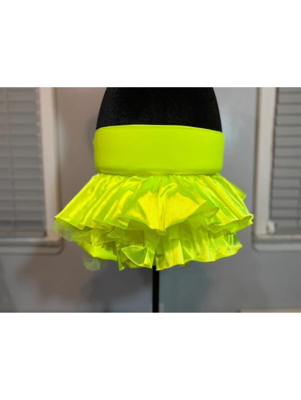 Girls Neon Yellow Dance Skort Tutu Ruffle Cheer Ballet Skirt Size 10-12